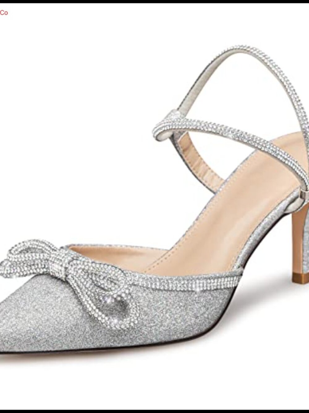 Women's Rhinestone Slingback Heels Pointed Toe Bow Pumps Wedding Shoes